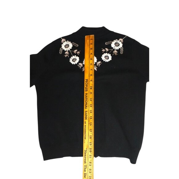 Floral Embroidered Zip Cardigan Black Bomber Grannycore Soft Classic - Picture 9 of 9